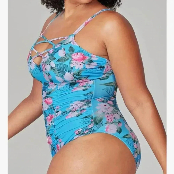 Cupshe Swimsuit Women's 0X Plus Floral Strappy V-Neck One-Piece Suit - Picture 6 of 9